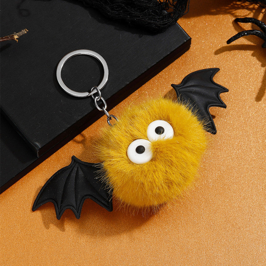 Wholesale Halloween Bat Plush Pom Keychain
